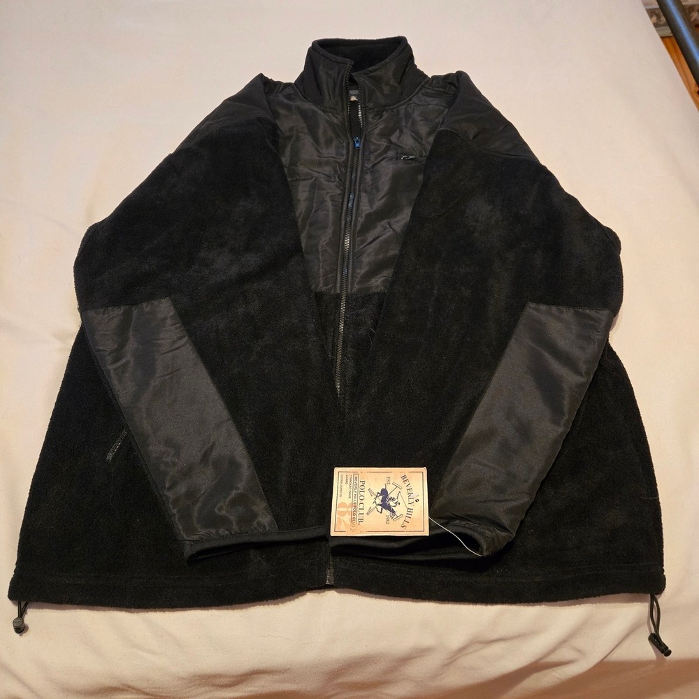 NWT Beverly Hills Polo Club Fleece Jacket Full Zip Black Pockets